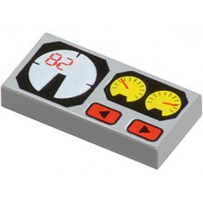 Part 3069bpx19 Light Bluish Gray Tile 1 x 2 with Red 82, Yellow and White Gauges Pattern 